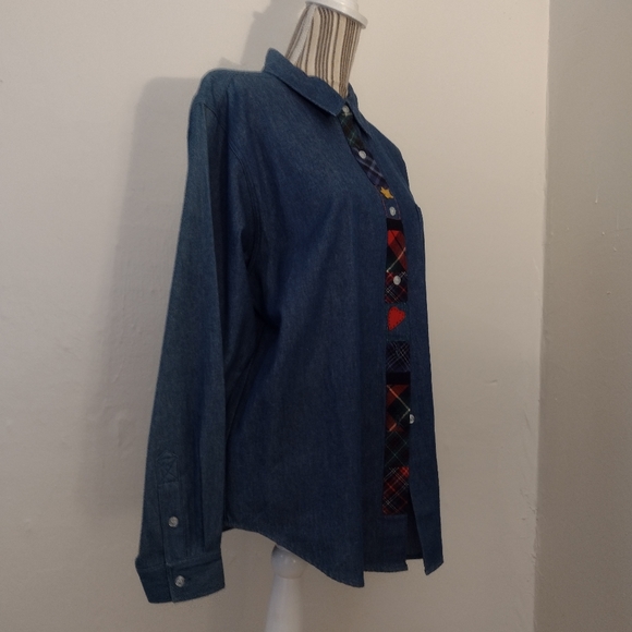 Susan Bristol Vintage Chambray Long Sleeve Embroidered Button Front Shirt Size L - Picture 2 of 11
